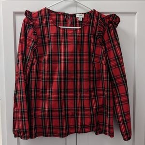 J Crew Tartan ruffle-trim woven top